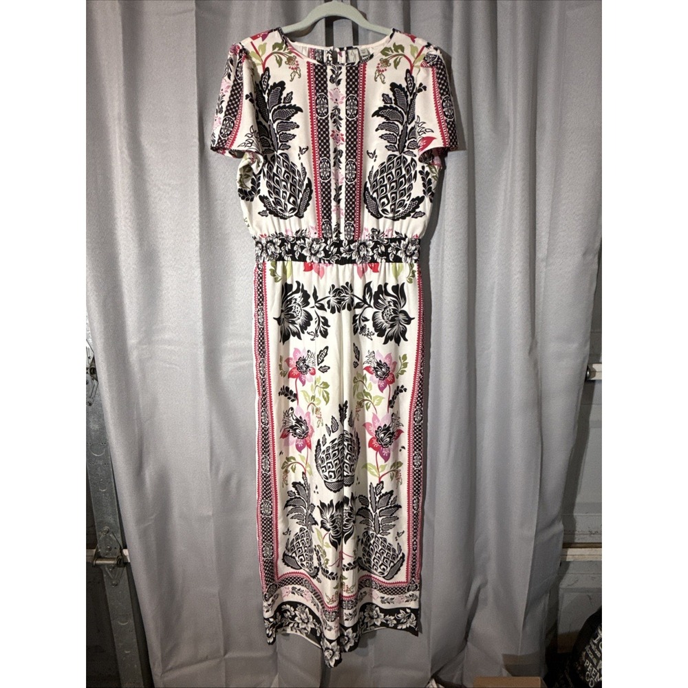Joie Pineapple Floral Wide Leg Jumpsuit Womens Medium White Black Pink Crepe M